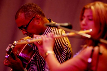 Bass guitar player Caesar Bacaro and flautist Isabel Cristina Perez Garcia with the Maykel Quartet Bass guitar player Caesar Bacaro and flautist Isabel Cristina Perez Garcia with the Maykel Quartet