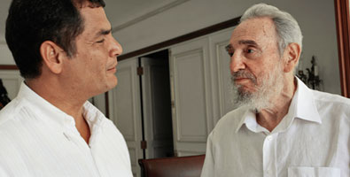 Fidel Castro con el Rafael Correa, presidente de Ecuador, 8/2009