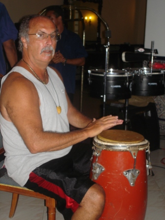Patrick Velasquez playing congas in Havana.