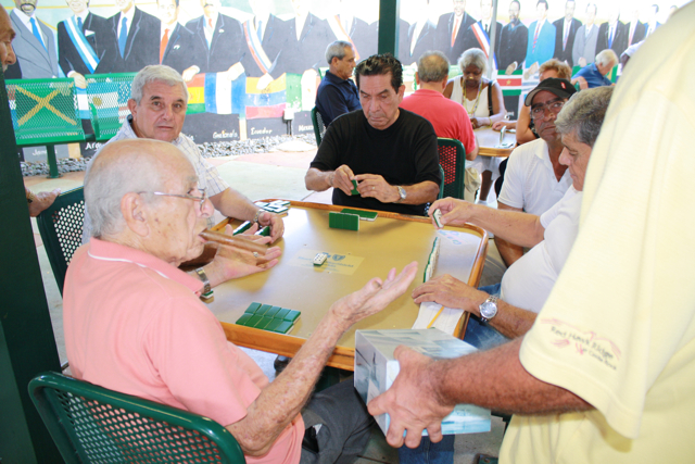 Jugando dominó.