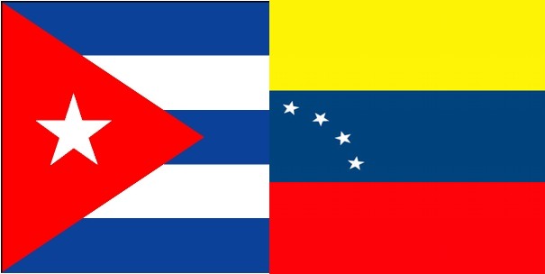 The flags of Cuba and Venezuela