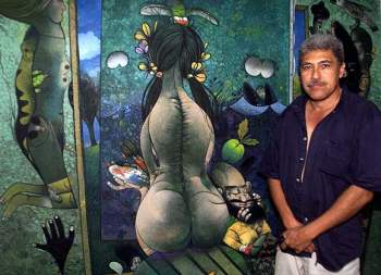 Pedro Pablo Oliva y uno de sus obras.