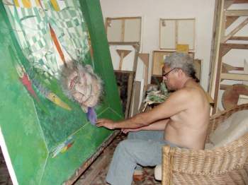 Pedro Pablo Oliva y uno de sus obras.