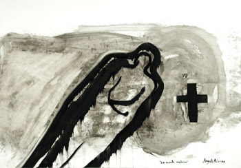 La muerte material, 70 x 50 cm, acrílico sobre cartulina, 2003. Por Angel Alonso