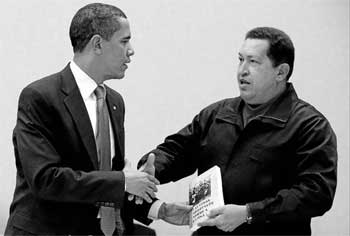 Hugo Chavez presents Barck Obama with Eduardo Galeano's classic, "The Open Veins of Latin America" at the 2009 Summit of the Americas, when there remained hope for a new relationship between the US and Latin America. Photo: cubadebate.cu
