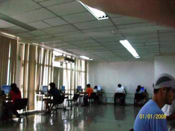 Students taking their turn for Internet time.